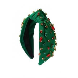 NEW PREP OBSESSED women's holiday top knot crystal headband in green